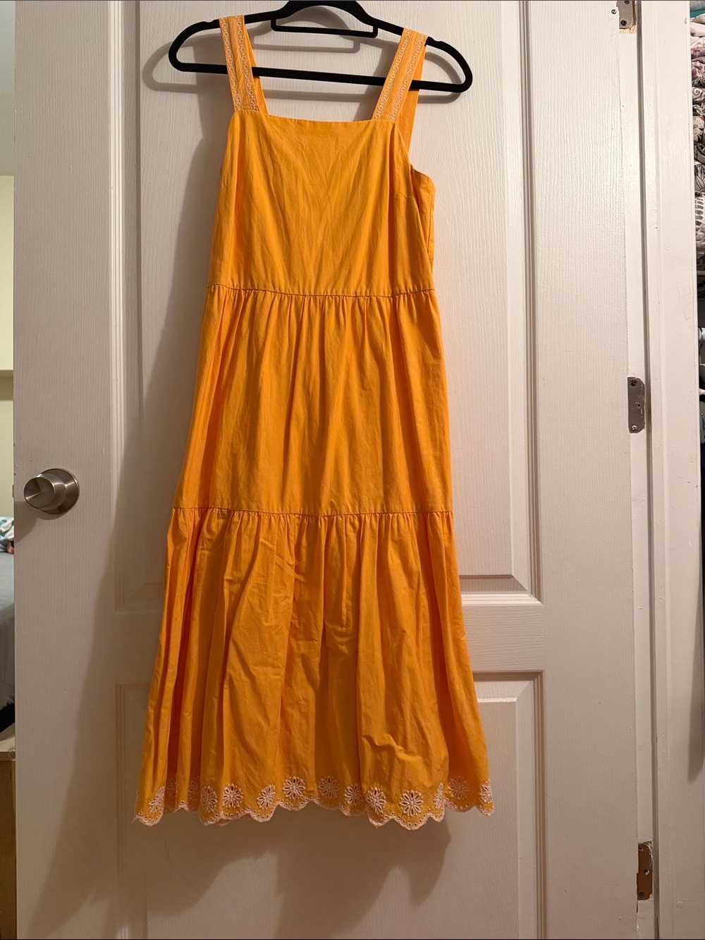 J. Crew Bright Orange Tiered Eyelet-Hem Sundress